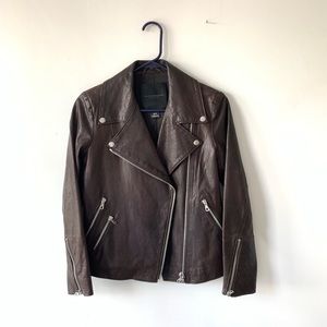 Club Monaco Burgundy Leather Moto Biker Jacket XS